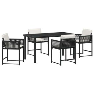 vidaXL ガーデンダイニングセット 5 個 ブラック ポリラタン