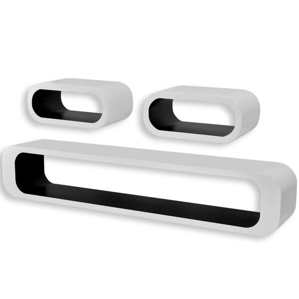 vidaXL 壁面取り付け棚 ディスプレイシェルフ 3点 MDF製 キューブ型 本/DVD収納 ホワイト＆ブラック