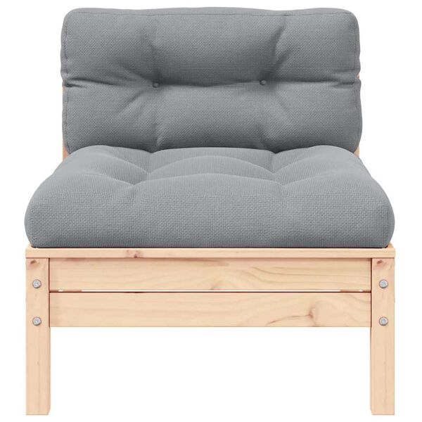 vidaXL ガーデンミドルソファ グレークッション付き 無垢材パイン材