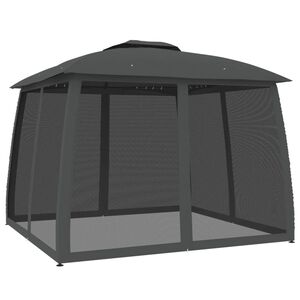 vidaXL ガゼボ 二重屋根＆メッシュ壁 アンスラサイト 2.93x2.93m スチール製