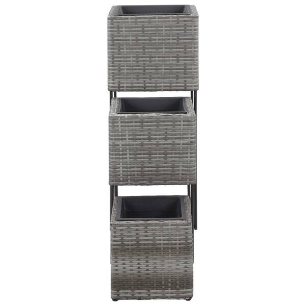 vidaXL ガーデン トール 植木鉢 3個 ポリラタン製 グレー