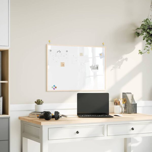 vidaXL 磁気ホワイトボード（無垢パイン材フレーム）80x55 cm