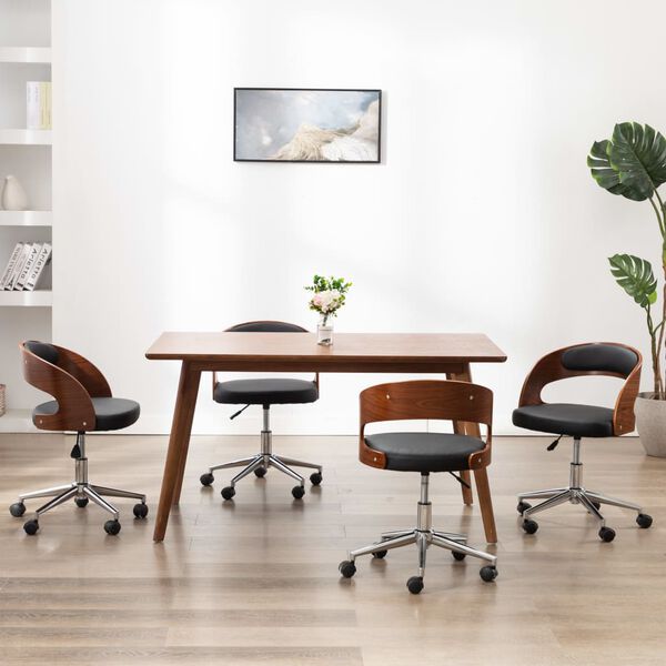 vidaXL 回転ダイニングチェア 4点 ブラック 曲げ木細工＆合成皮革製