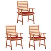 vidaXL アウトドアダイニングチェア 3点 クッション付き アカシア無垢材