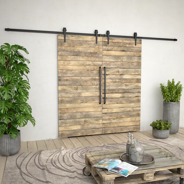 vidaXL スライド式ドア 金具キット 183cm x 2 スチール製 ブラック