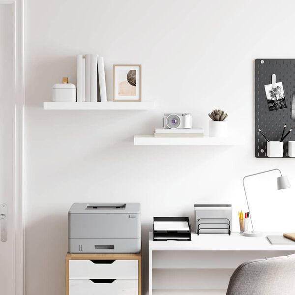 vidaXL フローティングウォールシェルフ 2点 ハイグロスホワイト 60x23.5x3.8cm MDF