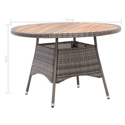 vidaXL ガーデンテーブル 115x74cm ポリラタン＆アカシア無垢材 グレー