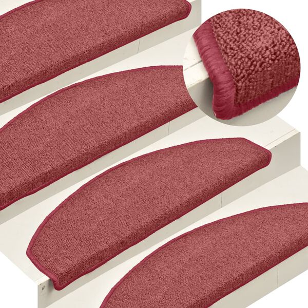 vidaXL 階段マット 15枚入り 65x24x4 cm ボルドー 半円形 大