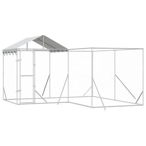 vidaXL 屋外犬小屋 屋根付き シルバー 4x4x2.5 m 亜鉛メッキ鋼製