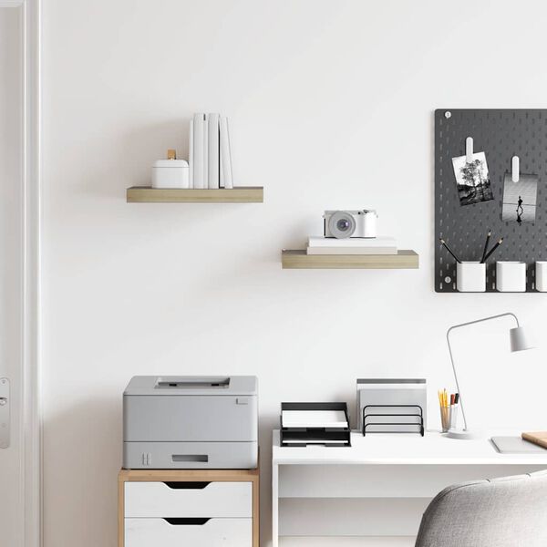 vidaXL フローティングウォールシェルフ 2点 オーク 40x23x3.8cm MDF