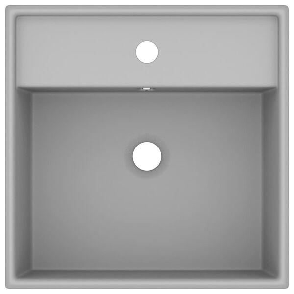 vidaXL 洗面器 角型 オーバーフロー付き マットライトグレー 41x41cm セラミック
