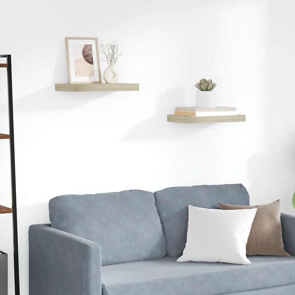 vidaXL フローティングウォールシェルフ 2点 オーク 40x23x3.8cm MDF