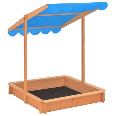 vidaXL 砂場 調節可能な屋根付き モミ材 ブルー UV50