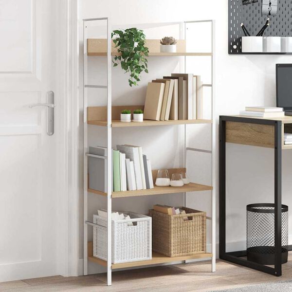 vidaXL 4段 ブックシェルフ オーク60x27.6x124.5cm エンジニアリングウッド