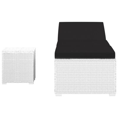 vidaXL サンラウンジャー クッション＆ティーテーブル付き ポリラタン製 ホワイト