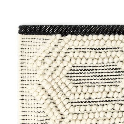 vidaXL 手織りラグ ウール製 80x150cm ホワイト/ブラック
