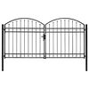 vidaXL フェンスゲート 両開きドア アーチ型トップ付き スチール製 300x150cm ブラック