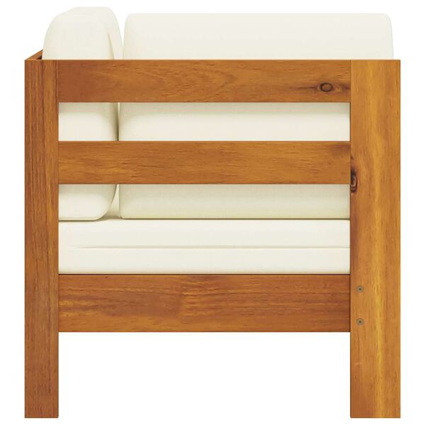 vidaXL コーナーソファ クリームホワイトクッション付き アカシア無垢材