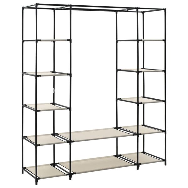 vidaXL ワードローブ コンパートメント＆吊り下げ棒付き 150x45x176cm 布製 クリーム