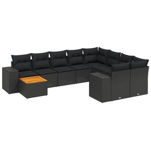 vidaXL 10点セット ガーデンソファセット クッション付き ブラック ポリラタン