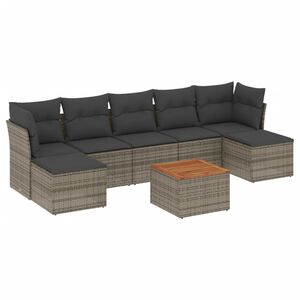 vidaXL ガーデンラウンジ8点セット クッション付き グレー ポリラタン製