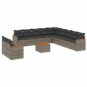 vidaXL ガーデンラウンジ12点セット クッション付き グレー ポリラタン製