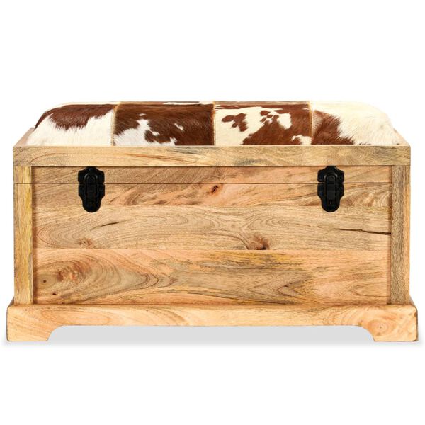 vidaXL 収納ベンチ 本革＆マンゴー無垢材 80x44x44cm