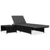 vidaXL サンラウンジャー 2点 テーブル付き ポリラタン製 ブラック