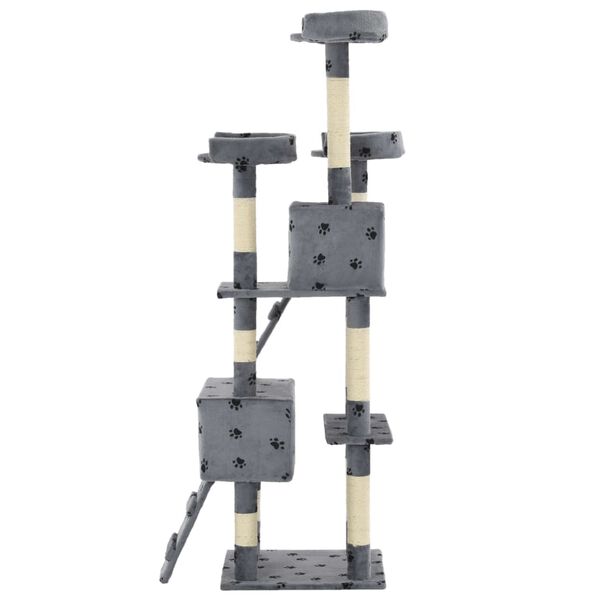 vidaXL キャットタワー サイザル麻製 爪とぎポール付き 170cm 足あと柄 グレー
