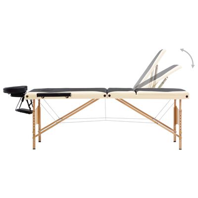 vidaXL 折りたたみ式マッサージテーブル 三つ折り 木製 ブラック＆ベージュ