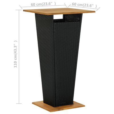 vidaXL バーテーブル ブラック 60x60x110cm ポリラタン＆アカシア無垢材
