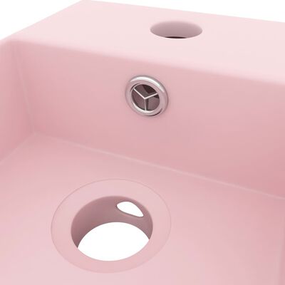 vidaXL バスルーム用 洗面ボウル オーバーフロー付き セラミック製 マットピンク