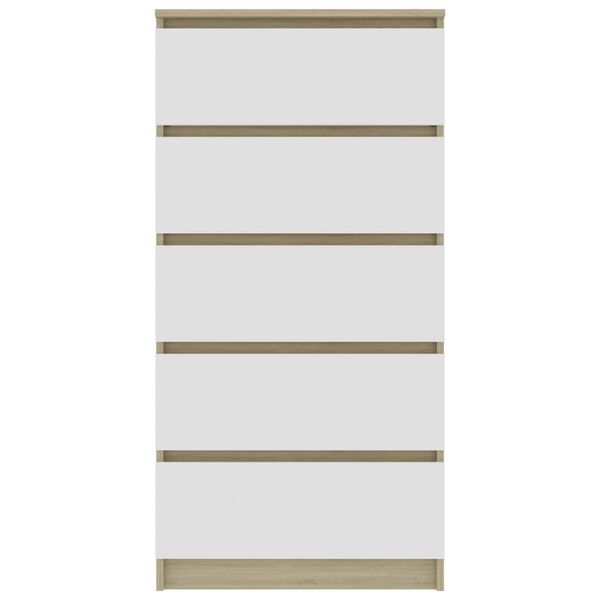 vidaXL 引き出し付きサイドボード ホワイト＆ソノマオーク 60x35x121cm エンジニアリングウッド