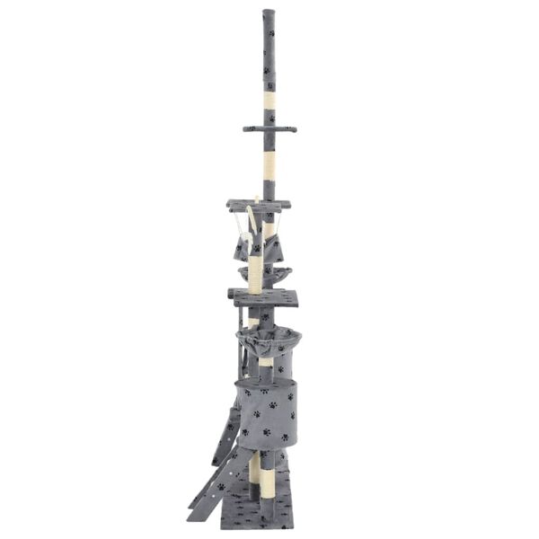 vidaXL キャットタワー サイザル麻製 爪とぎポール付き 230-250cm 足あと柄 グレー