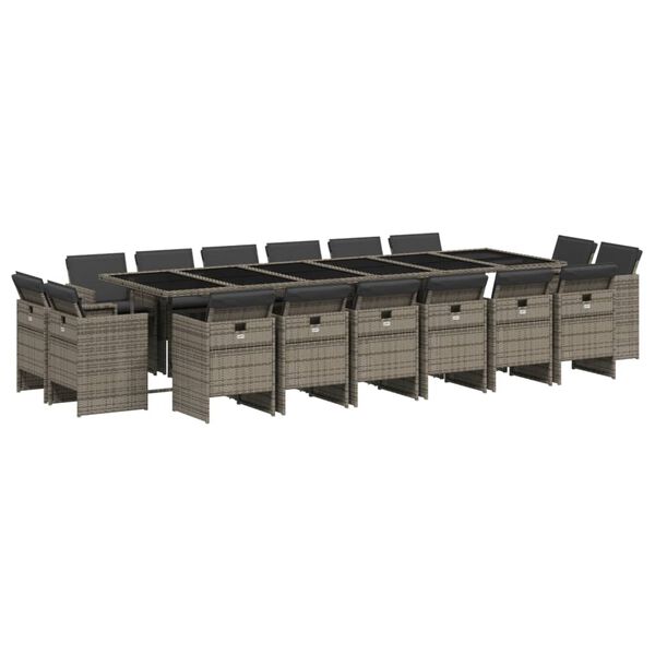 vidaXL ガーデンダイニング17点セット クッション付き グレー ポリラタン製