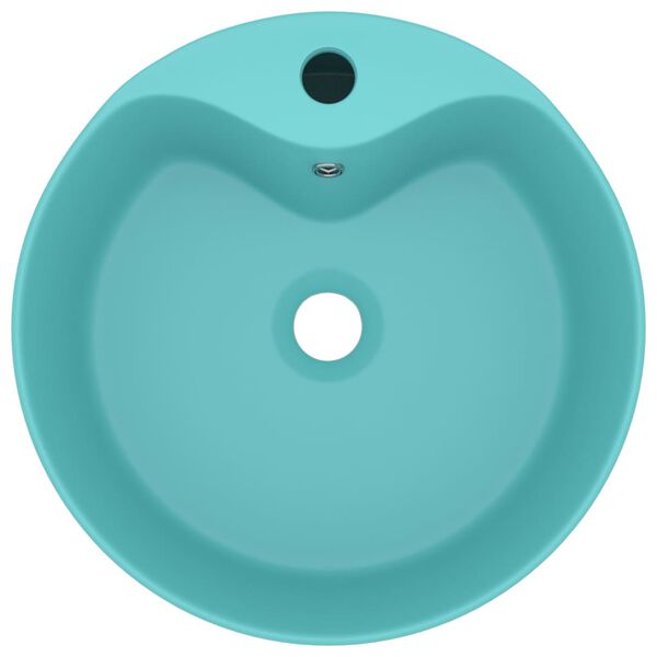 vidaXL 洗面ボウル オーバーフロー付き マットライトグリーン 36x13cm セラミック
