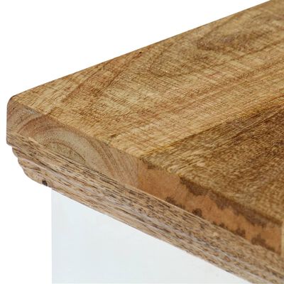 vidaXL ナイトテーブル ホワイト＆ブラウン 40x30x50cm マンゴー無垢材 (粗目)