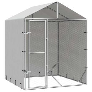 vidaXL 屋外犬小屋 屋根付き シルバー 2x2x2.5 m 亜鉛メッキ鋼製