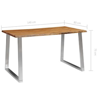 vidaXL ダイニングテーブル 140x80x75cm アカシア無垢材＆ステンレススチール