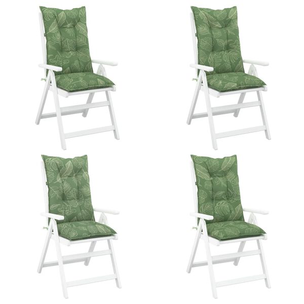vidaXL ガーデンハイバックチェア クッション 4点 リーフ柄 120x50x7 cm ファブリック