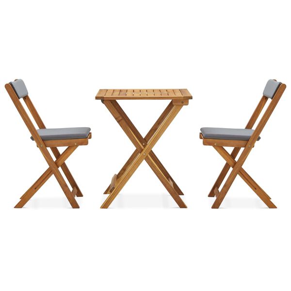 vidaXL 折りたたみビストロ3点セット クッション付き アカシア無垢材