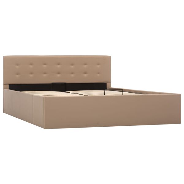 vidaXL 油圧式収納ベッドフレーム カプチーノ 合成皮革製 140x200cm