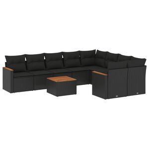 vidaXL 10点セット ガーデンソファセット クッション付き ブラック ポリラタン