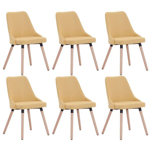 vidaXL ダイニングチェア 6点 布製 イエロー