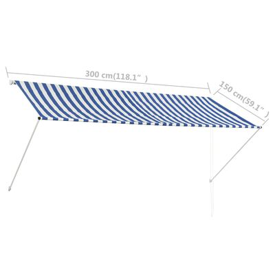 vidaXL 引き込み式オーニング 300x150cm ブルー＆ホワイト