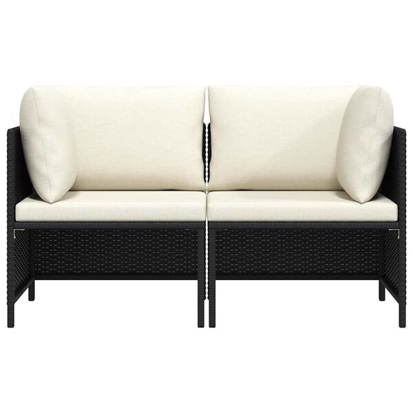 vidaXL 2人掛けガーデンソファ クッション付き ブラック ポリラタン製