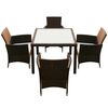 vidaXL 屋外ダイニング5点セット クッション付き ポリラタン製 ブラウン