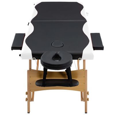 vidaXL 折りたたみ式マッサージテーブル 二つ折り 木製 ブラック＆ホワイト