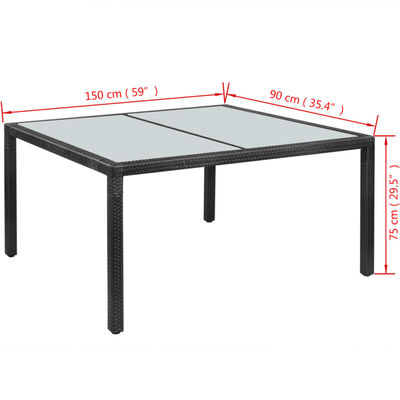 vidaXL ガーデンテーブル ブラック 150x90x75cm ポリラタン製