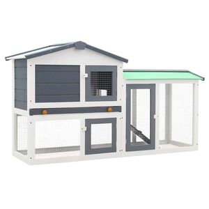 vidaXL 屋外用 大型うさぎ小屋 グレー＆ホワイト 145x45x84cm 木製